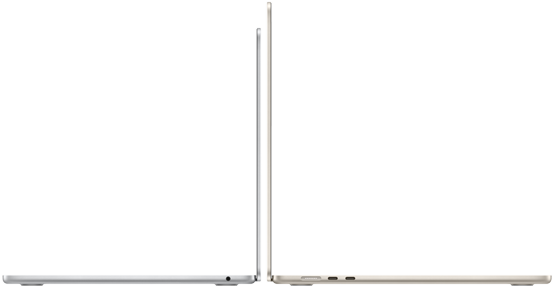 Les modèles de MacBook Air 13 et 15 pouces ouverts, dos à dos