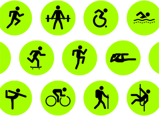 Rangées d’icônes d’exercices montrant différentes activités.