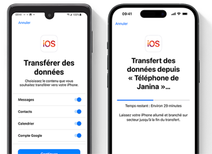 Transfert de données d’un téléphone Android vers un iPhone à l’aide de l’app Migrer vers iOS