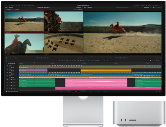 Un film en cours de montage sur un Mac Studio et un Studio Display