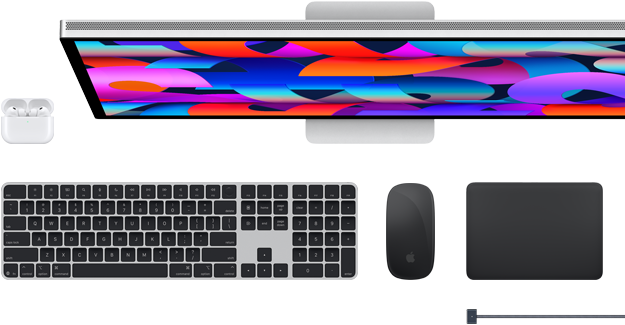 Accessoires Mac : AirPods, Studio Display, Magic Keyboard, Magic Mouse, Magic Trackpad, câble de charge MagSafe