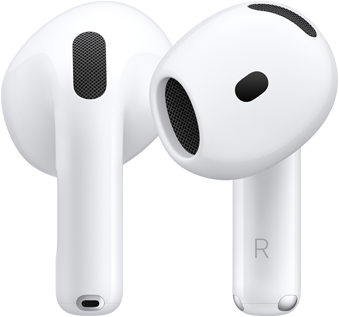 arrière de l’AirPod gauche, avant de l’AirPod droit, la tige de l’AirPod porte la lettre R indiquant qu’il correspond à l’oreille droite