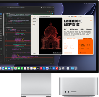 Studio Display XDR, écran affichant un document en cours de traitement dans Claude Agent dans Xcode, Mac Studio, vue de face