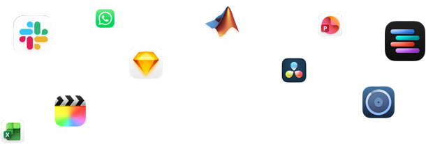 Plusieurs glyphes d’apps sont disposés autour du texte suivant : Et vos apps pro décollent