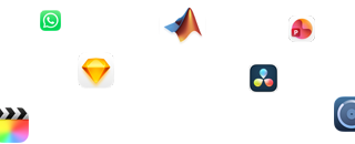 Plusieurs glyphes d’apps sont disposés autour du texte suivant : Et vos apps pro décollent