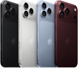 Plusieurs iPhone 18 Pro alignés, face arrière, dans les quatre finitions : bordeaux, glacier, argent, noir, système caméra Pro Fusion dans le coin supérieur gauche, 3 objectifs, micro, flash