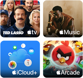 Vignettes Apple One – Apple TV, Apple Music, iCloud+ et Apple Arcade