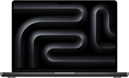 Vue de face d’un MacBook Pro ouvert en noir sidéral