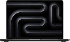Vue de face d’un MacBook Pro ouvert en noir sidéral