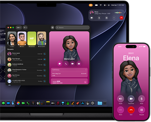 MacBook Pro et iPhone, app Téléphone ouverte, même contact affiché sur les deux écrans
