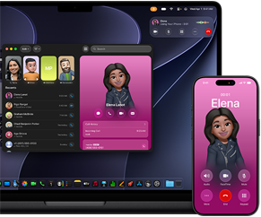 MacBook Pro et iPhone, app Téléphone ouverte, même contact affiché sur les deux écrans
