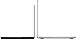 MacBook Pro 14 pouces noir sidéral à côté d’un MacBook Pro 16 pouces argent