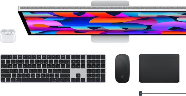 AirPods, Studio Display, Magic Keyboard, Magic Mouse, Magic Trackpad, câble de charge MagSafe