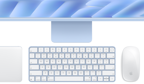 Magic Keyboard avec Touch ID, bleu, Magic Trackpad et Magic Mouse