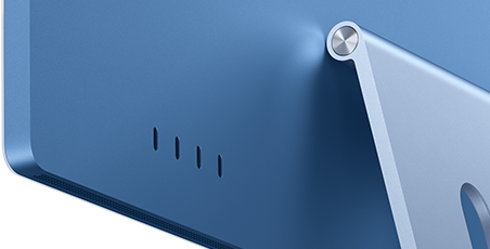 iMac, vue arrière, couleur bleue, quatre ports Thunderbolt 4