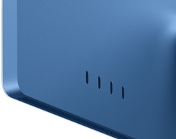 iMac, vue arrière, couleur bleue, quatre ports Thunderbolt 4
