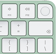 Magic Keyboard, coin supérieur droit, vert, Touch ID , touche Effacer et touches de fonction du volume