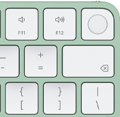 Magic Keyboard, coin supérieur droit, vert, Touch ID , touche Effacer et touches de fonction du volume