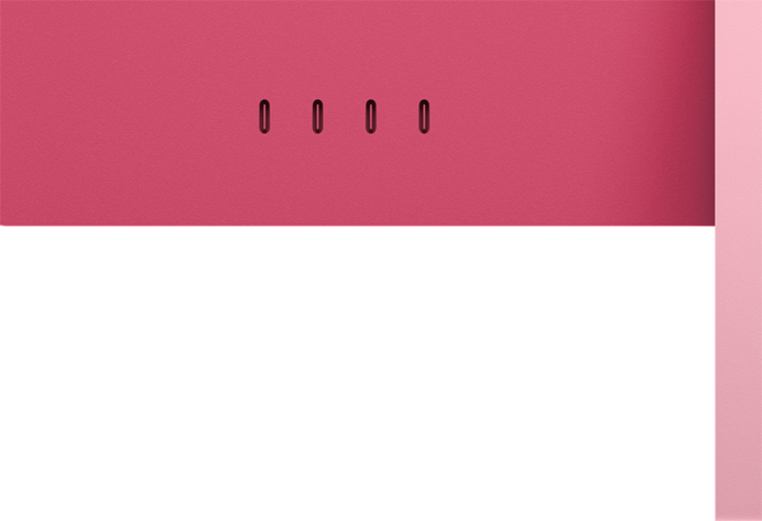 iMac, vue arrière, couleur rose, quatre ports Thunderbolt 4